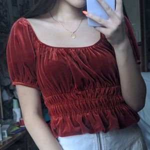 rustic orange velvet scrunched top